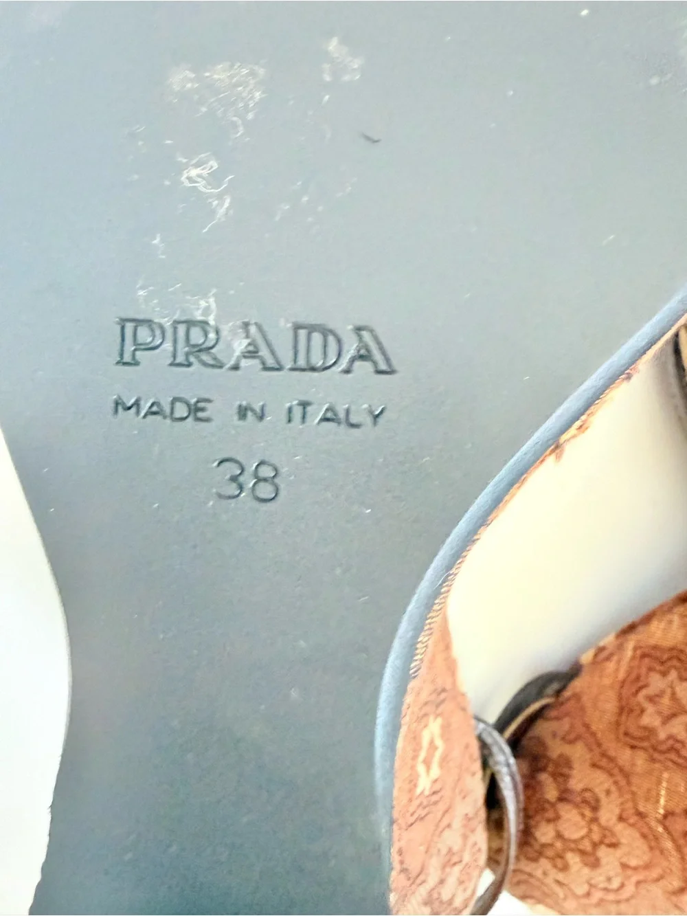 Prada Y2K Brocade Tapestry Wedge Sandals Brown Gold Jacquard Platform Heels 38